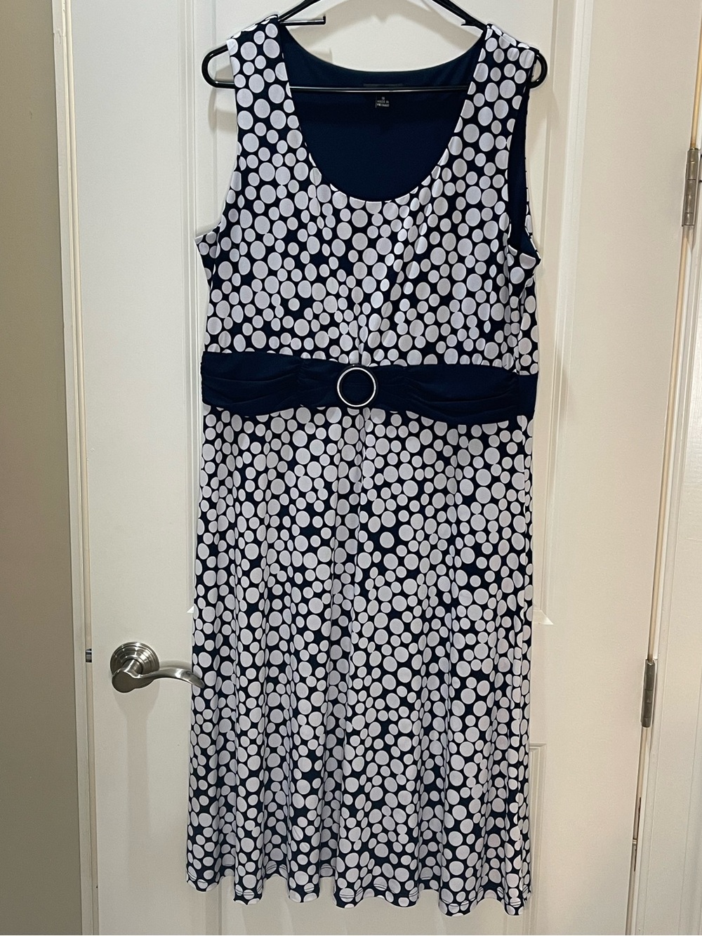 R&K Polka Dot Sleeveless Midi Dress Navy & White 18